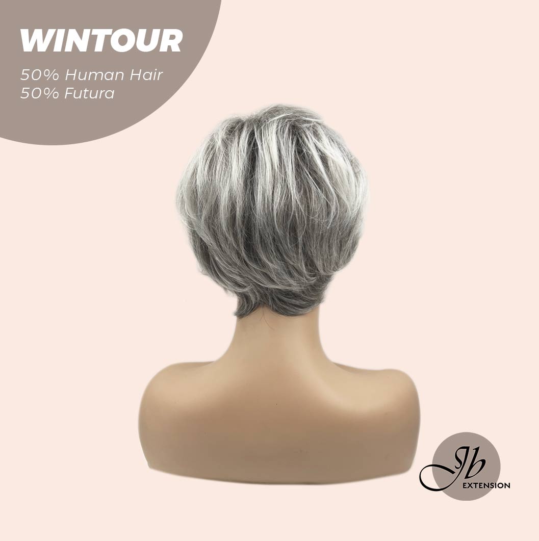 HOT OF SEASON -Pixie Cut Silver Half Real Human Hair Half Futura Fiber Fashion Women Wig WINTOUR
