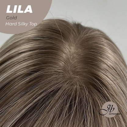 JBEXTENSION 20 Inches Scalpiana Blonde Wolf Cut 3.5X4 Hard Silky Top Natural Scalp Effect Wig With Bangs LILA GOLD