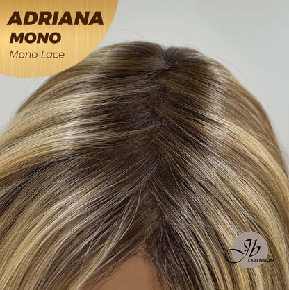 JBEXTENSION ADRIANA MONO Full Monofilament Handmade Full Lace Full Hand Tied Wig 14 Inches Blonde With Dark Root Wave Mono Lace Handmade Futura Fiber Wig With Anti-slip Silicone Strips Glueless Wig Adriana Mono【BENDY EAR TABS】