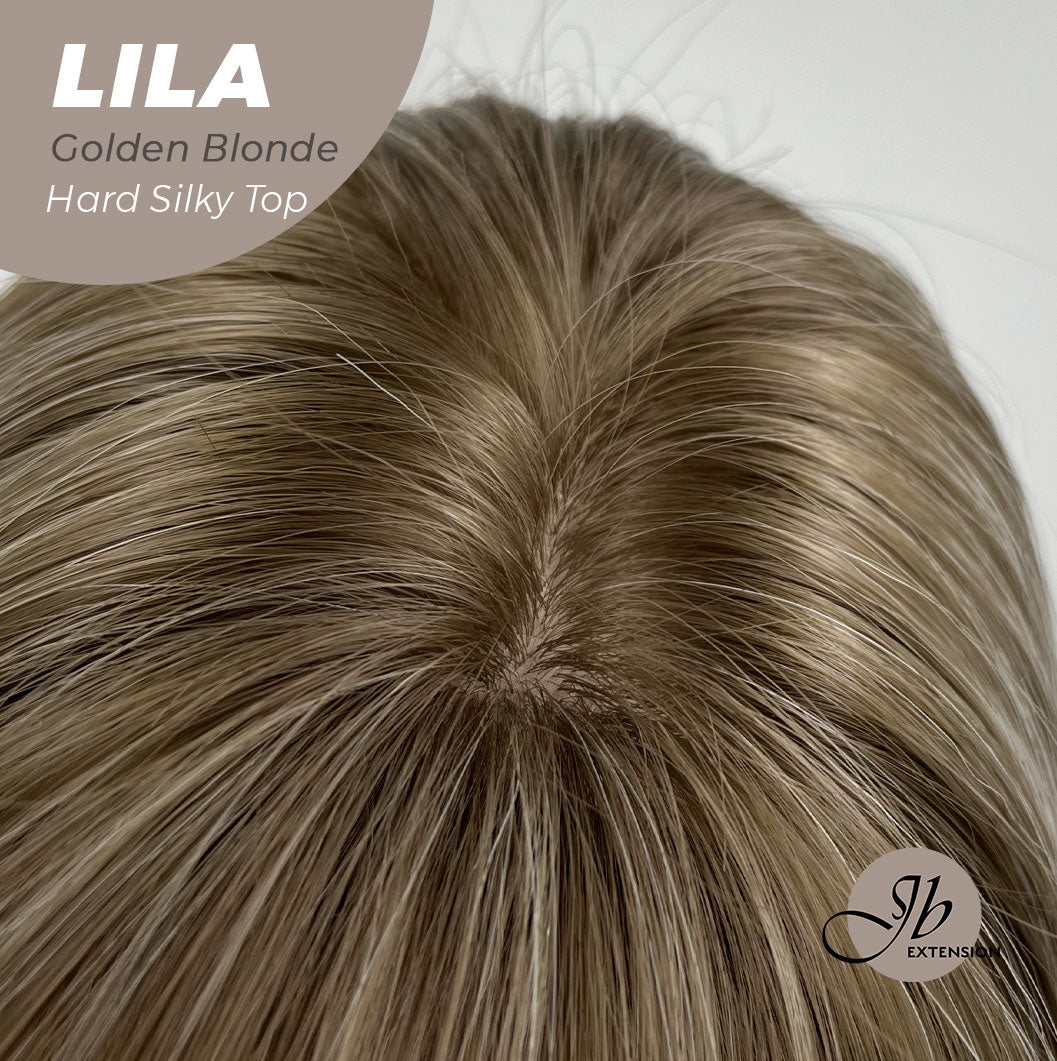 JBEXTENSION 20 Inches Scalpiana Blonde with Dark Root Wolf Cut 3.5X4 Hard Silky Top Natural Scalp Effect Wig With Bangs LILA GOLDEN BLONDE