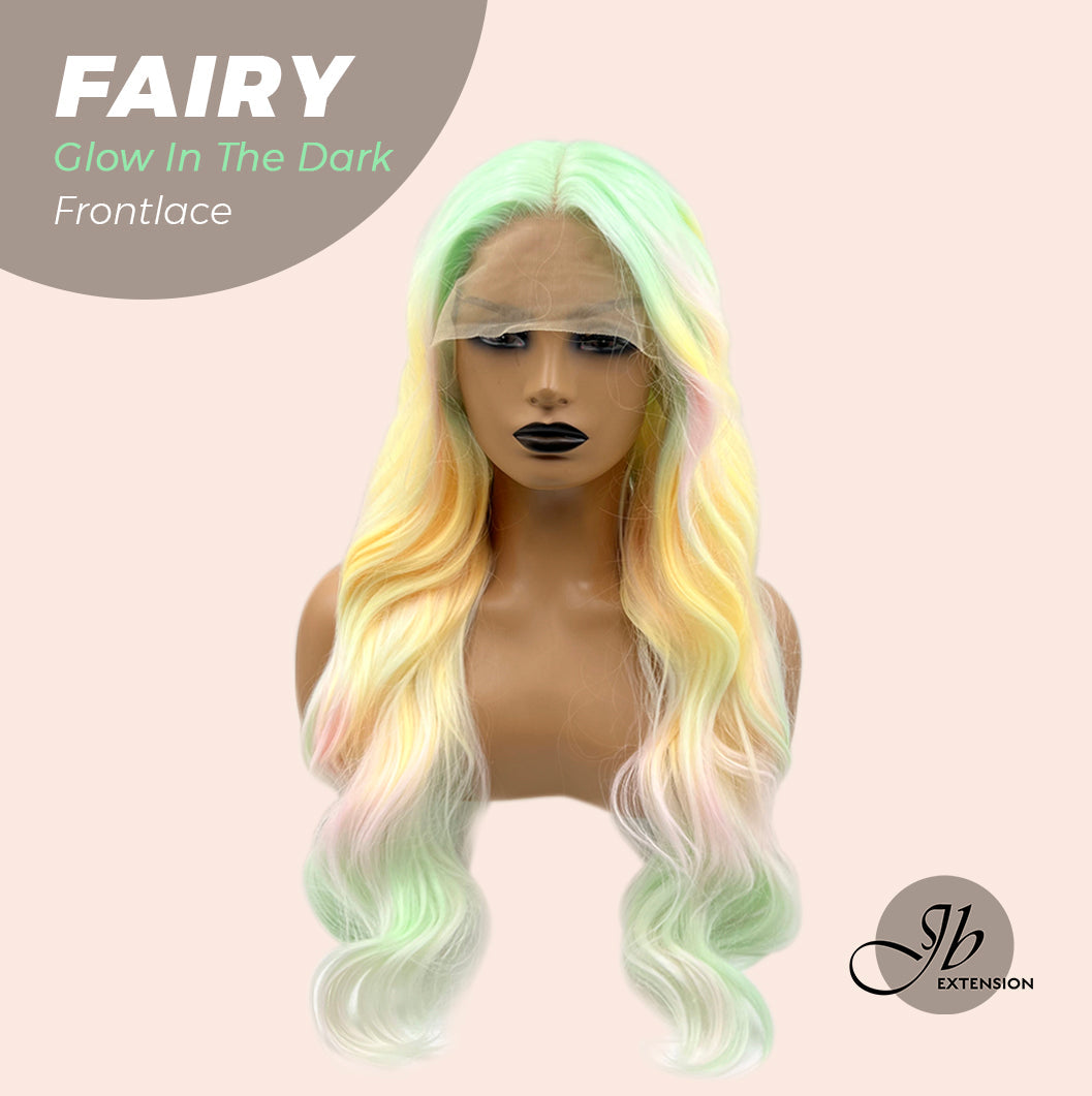 JBextension GLOW IN THE DARK 26 Inches Curly Rainbow Color Frontlace Glueless Wig FAIRY