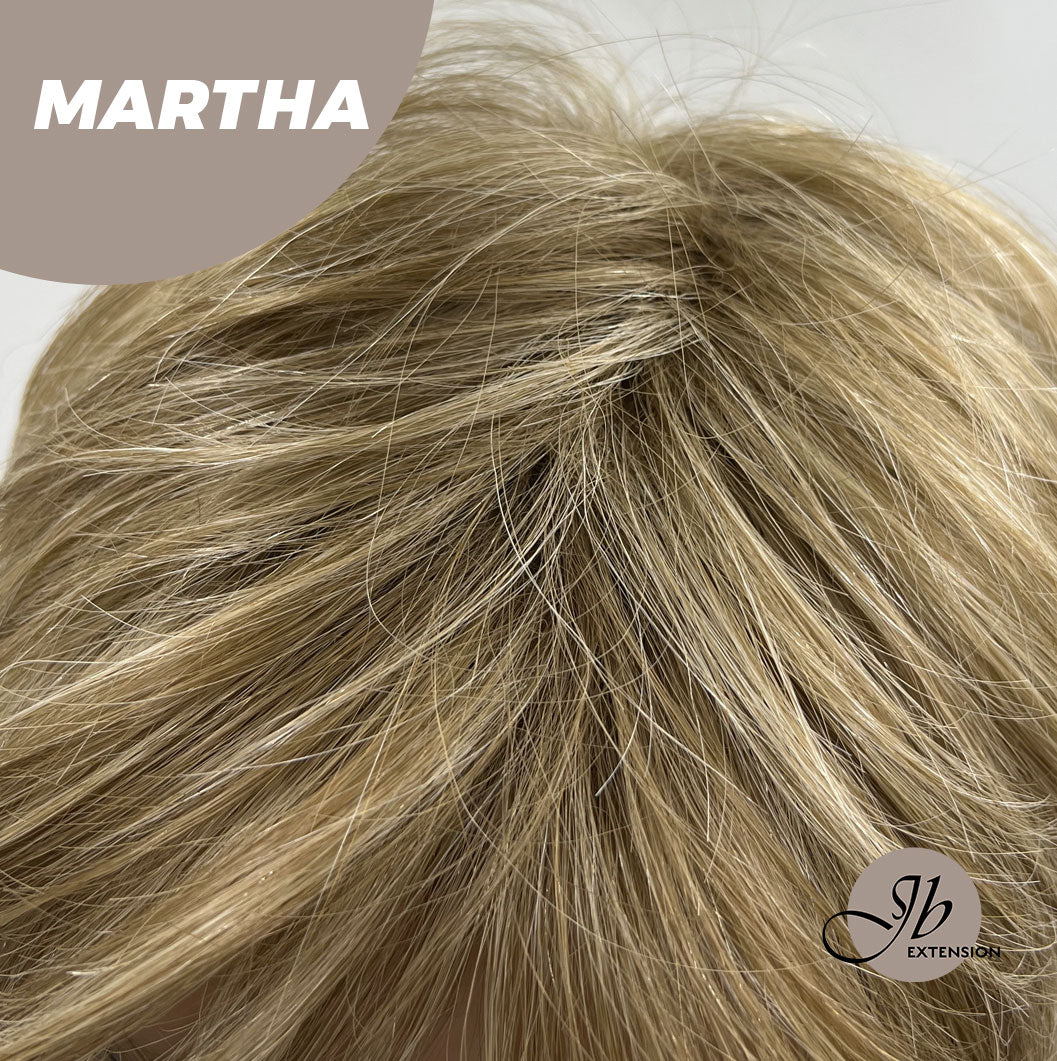 JBEXTENSION Pixie Cut Champagne Half Real Human Hair Half Futura Fiber Fashion Wig MARTHA