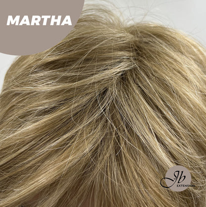 JBEXTENSION Pixie Cut Champagne Half Real Human Hair Half Futura Fiber Fashion Wig MARTHA