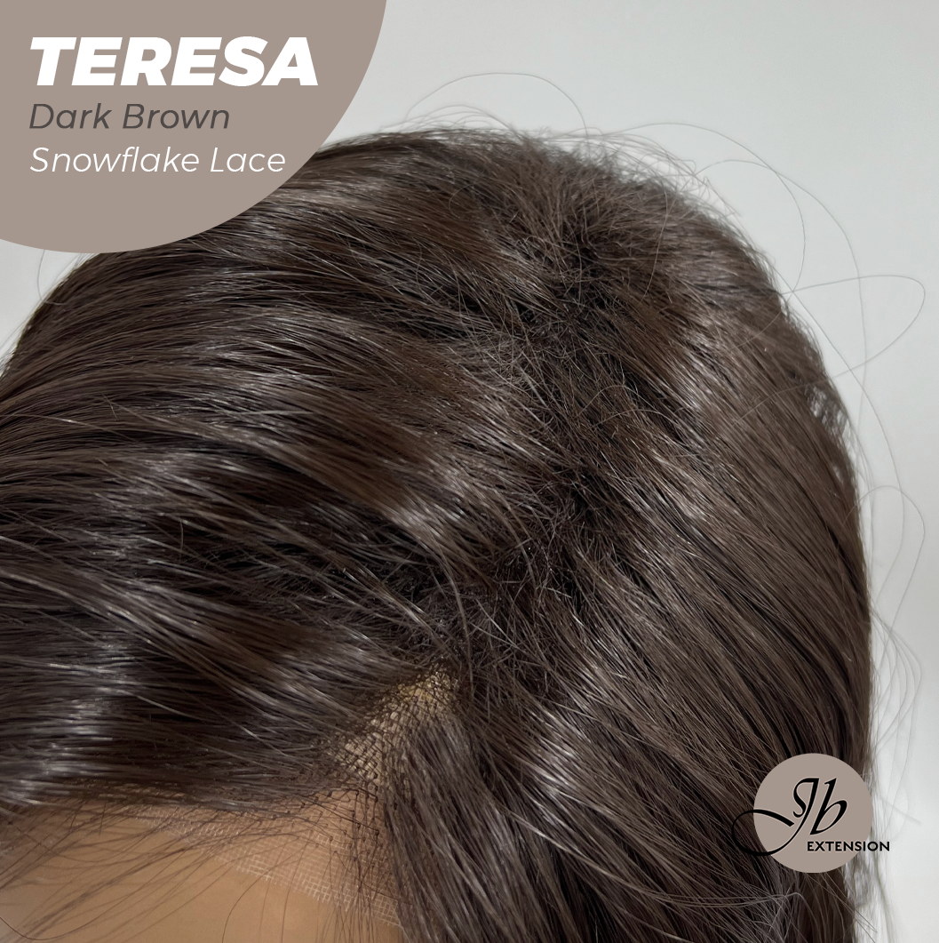 JBEXTENSION 18 Inches Dark Brown Pre-Cut Snowflake Lace Frontlace Glueless Wig TERESA【PERMATEASE】【BENDY EAR TABS】-S/M