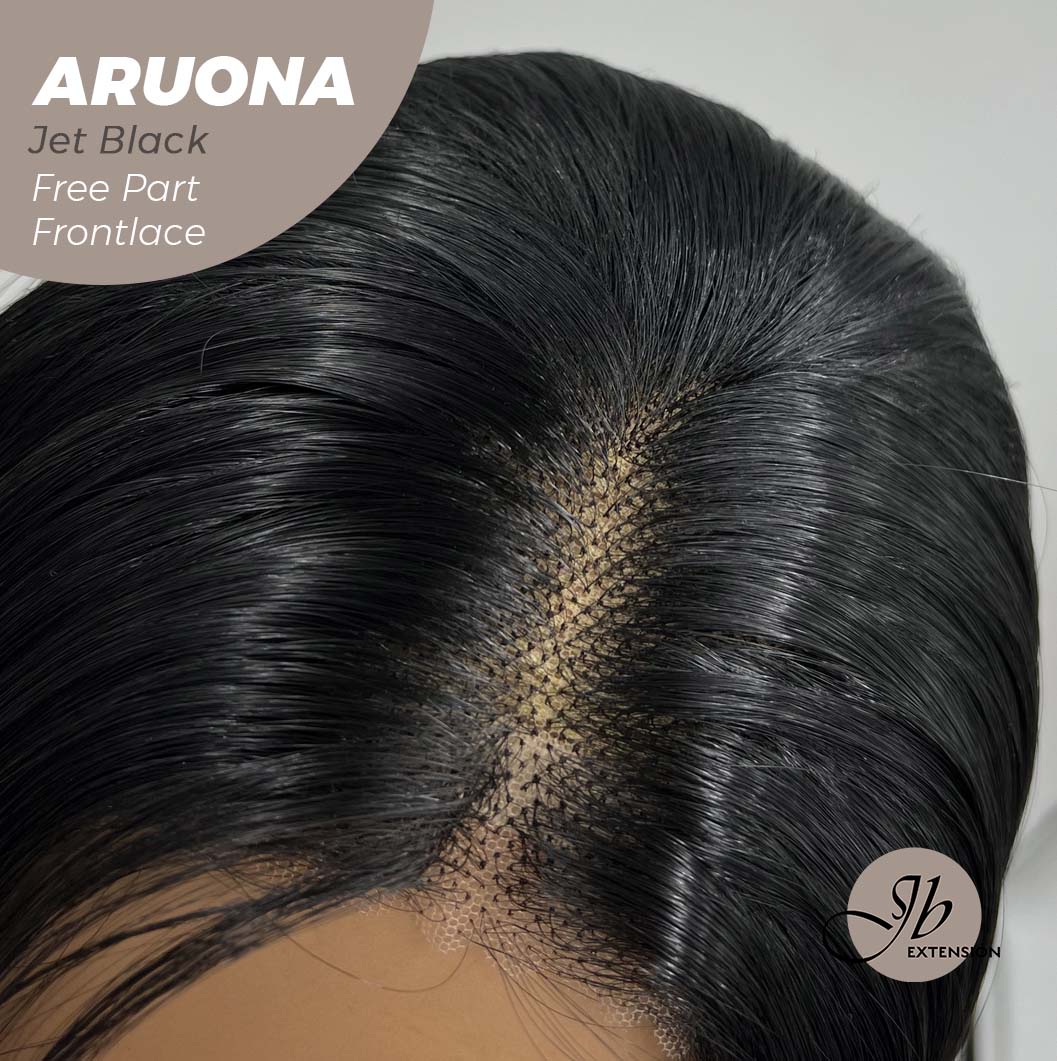 JBEXTENSION 28 Inches Jet Black Straight 13X3.5 Free Part Pre-Cut Frontlace Glueless Wig ARUONA JET BLACK