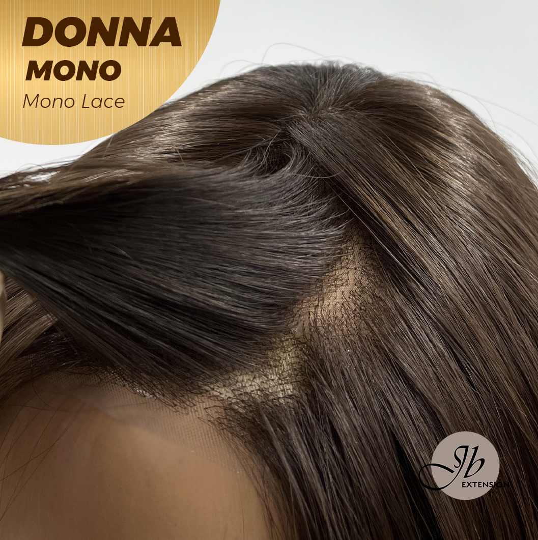 JBEXTENSION DONNA MONO Monofilament Handmade Wig 6X5 Full Monofilament Hand Tied Top Wig 18 Inches Dark Brown Wave Mono Lace Wig With Anti-slip Silicone Strips Glueless Wig DONNA MONO【BENDY EAR TABS】