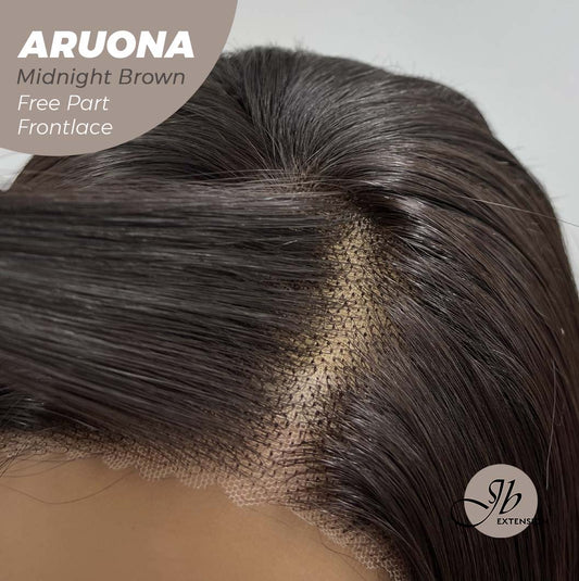 JBEXTENSION 28 Inches Midnight Brown( Black/Brown) Straight 13X3.5 Free Part Pre-Cut Frontlace Glueless Wig ARUONA MIDNIGHT BROWN