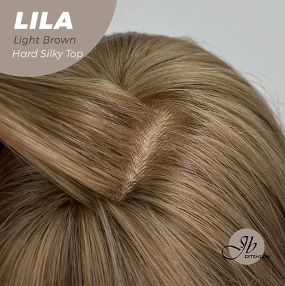 JBEXTENSION 20 Inches Scalpiana Light Brown Wolf Cut 3.5X4 Hard Silky Top Natural Scalp Effect Wig With Bangs LILA LIGHT BROWN