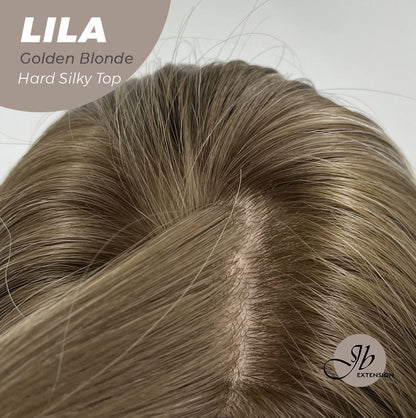 JBEXTENSION 20 Inches Scalpiana Blonde with Dark Root Wolf Cut 3.5X4 Hard Silky Top Natural Scalp Effect Wig With Bangs LILA GOLDEN BLONDE