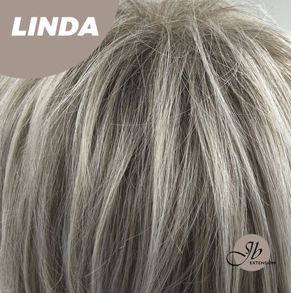 JBEXTENSION Pixie Cut Grey Silver Half Real Human Hair Half Futura Fiber Fashion Women Wig LINDA