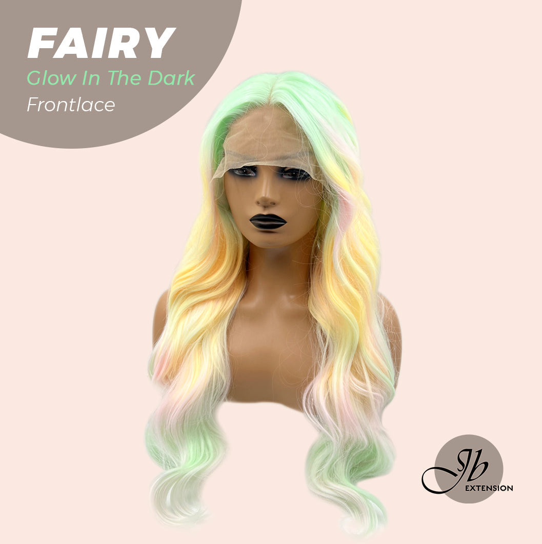 JBextension GLOW IN THE DARK 26 Inches Curly Rainbow Color Frontlace Glueless Wig FAIRY