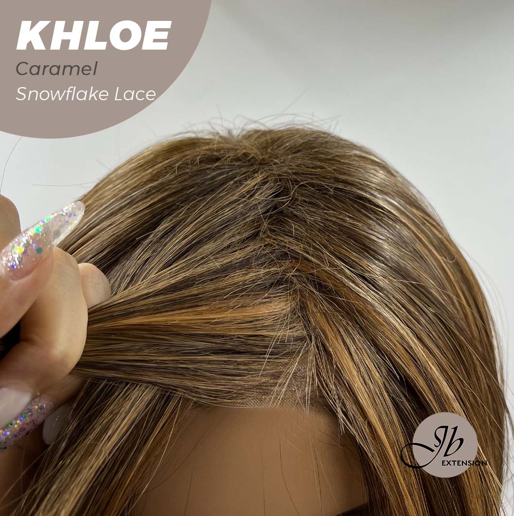 JBEXTENSION 12 Inches Bob Cut Caramel Pre-Cut Snowflake Lace Frontlace Glueless Wig KHLOE LACE【PERMATEASE】【BENDY EAR TABS】- S/M