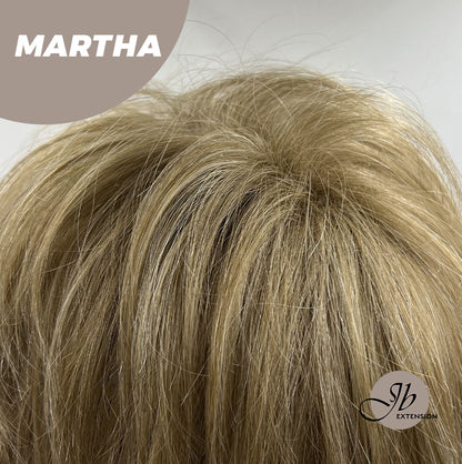 JBEXTENSION Pixie Cut Champagne Half Real Human Hair Half Futura Fiber Fashion Wig MARTHA