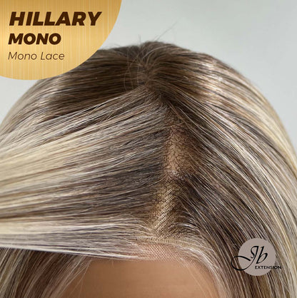 JBEXTENSION HILLARY MONO Monofilament Handmade Wig 6X5 Full Monofilament Hand Tied Top Wig 16 Inches Blonde With Dark Root Straight Mono Lace Wig With Anti-slip Silicone Strips Glueless Wig Hillary Mono【BENDY EAR TABS】