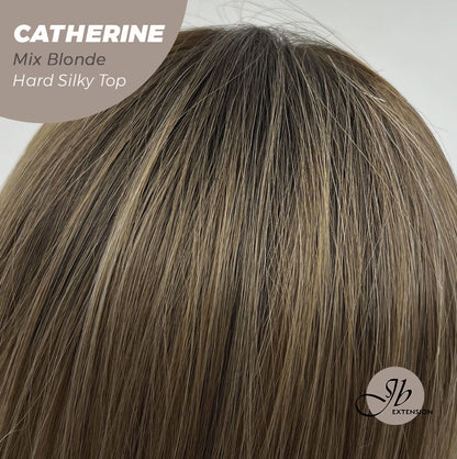 JBEXTENSION 25 Inches Scalpiana Mix Blonde 3.5X4 Hard Silky Top Natural Scalp Effect Wig With Bangs CATHERINE MIX BLONDE