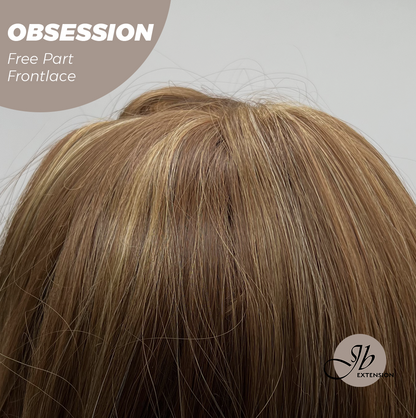 JBEXTENSION 24 Inches Brown With Highlight Wave 13X6 Pre-Cut Free Part Frontlace Glueless Wig OBSESSION