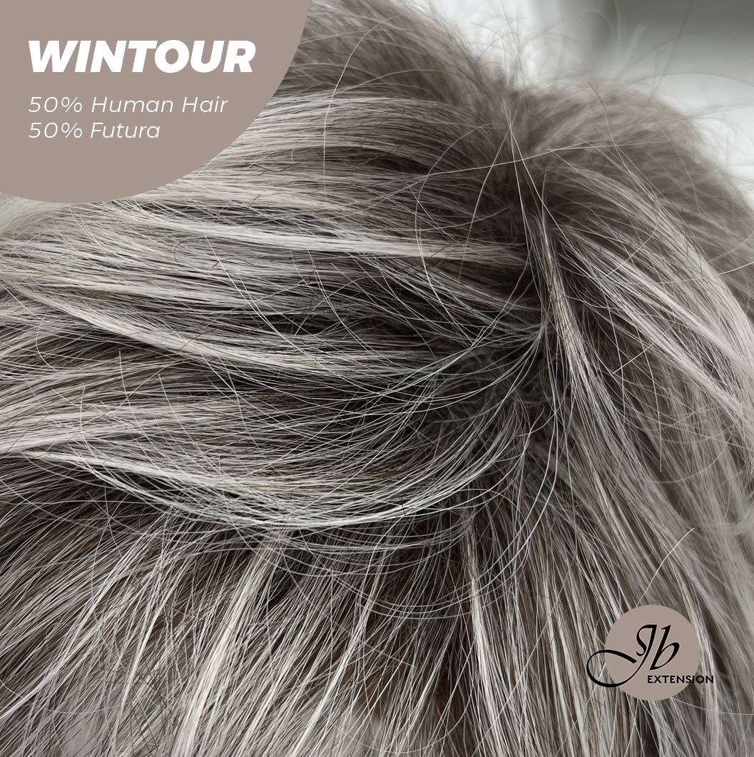 HOT OF SEASON -Pixie Cut Silver Half Real Human Hair Half Futura Fiber Fashion Women Wig WINTOUR