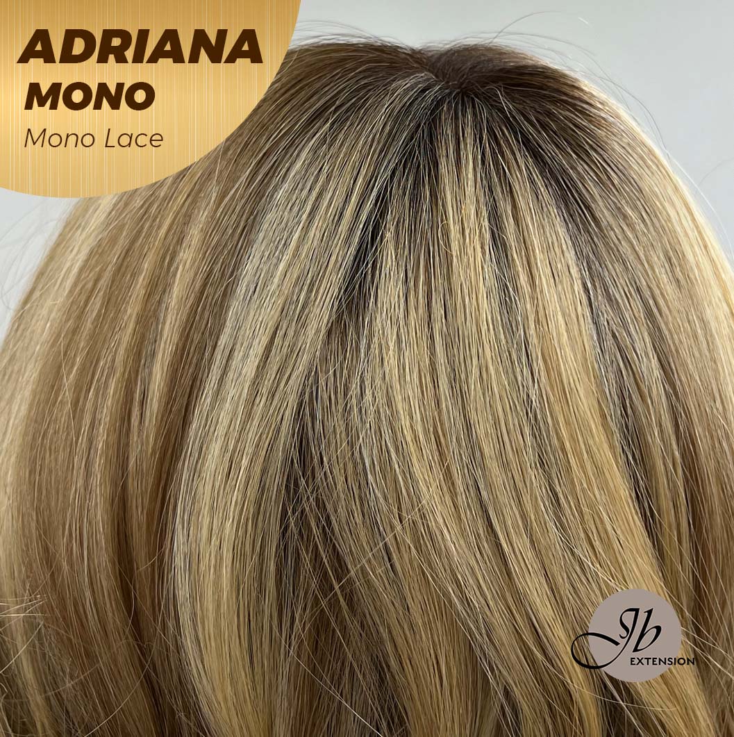 JBEXTENSION ADRIANA MONO Full Monofilament Handmade Full Lace Full Hand Tied Wig 14 Inches Blonde With Dark Root Wave Mono Lace Handmade Futura Fiber Wig With Anti-slip Silicone Strips Glueless Wig Adriana Mono【BENDY EAR TABS】