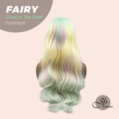 JBextension GLOW IN THE DARK 26 Inches Curly Rainbow Color Frontlace Glueless Wig FAIRY