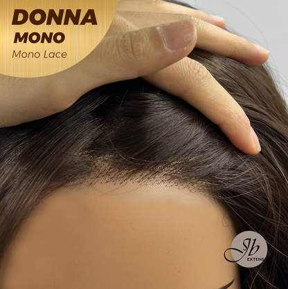 JBEXTENSION DONNA MONO Monofilament Handmade Wig 6X5 Full Monofilament Hand Tied Top Wig 18 Inches Dark Brown Wave Mono Lace Wig With Anti-slip Silicone Strips Glueless Wig DONNA MONO【BENDY EAR TABS】
