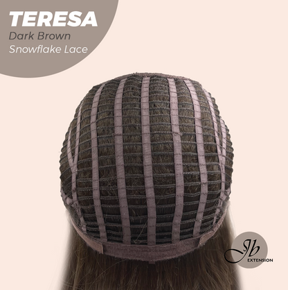 JBEXTENSION 18 Inches Dark Brown Pre-Cut Snowflake Lace Frontlace Glueless Wig TERESA【PERMATEASE】【BENDY EAR TABS】-S/M