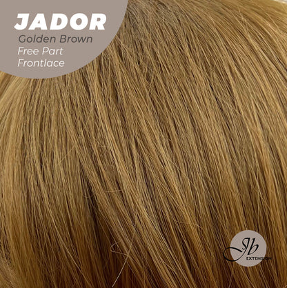 JBEXTENSION 10 Inches Golden Brown Curly Lace Front Wig.Pre Plucked 13*3 HD Transparent Lace Frontal Handmade Futura Fiber Swiss Lace Synthetic Fiber Glueless Wig JADOR GOLDEN BROWN