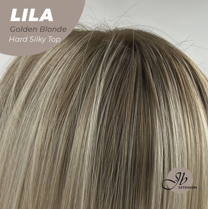 JBEXTENSION 20 Inches Scalpiana Blonde with Dark Root Wolf Cut 3.5X4 Hard Silky Top Natural Scalp Effect Wig With Bangs LILA GOLDEN BLONDE