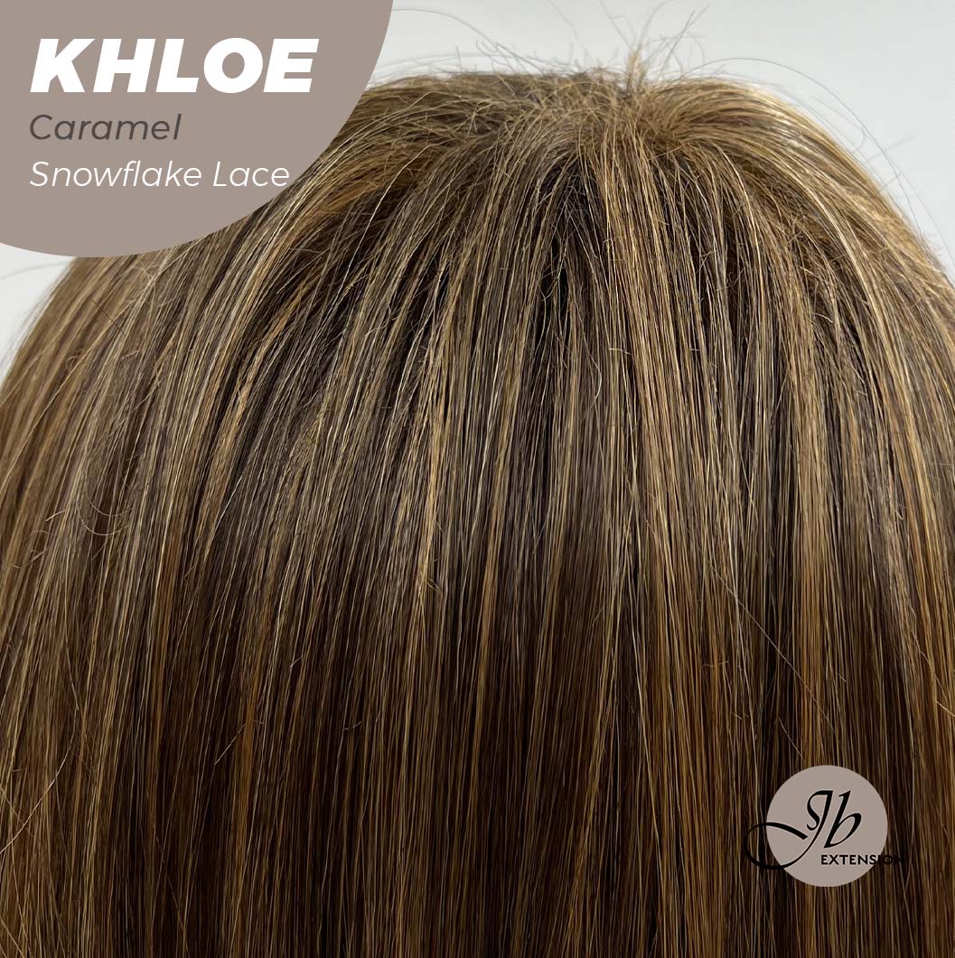 JBEXTENSION 12 Inches Bob Cut Caramel Pre-Cut Snowflake Lace Frontlace Glueless Wig KHLOE LACE【PERMATEASE】【BENDY EAR TABS】- S/M
