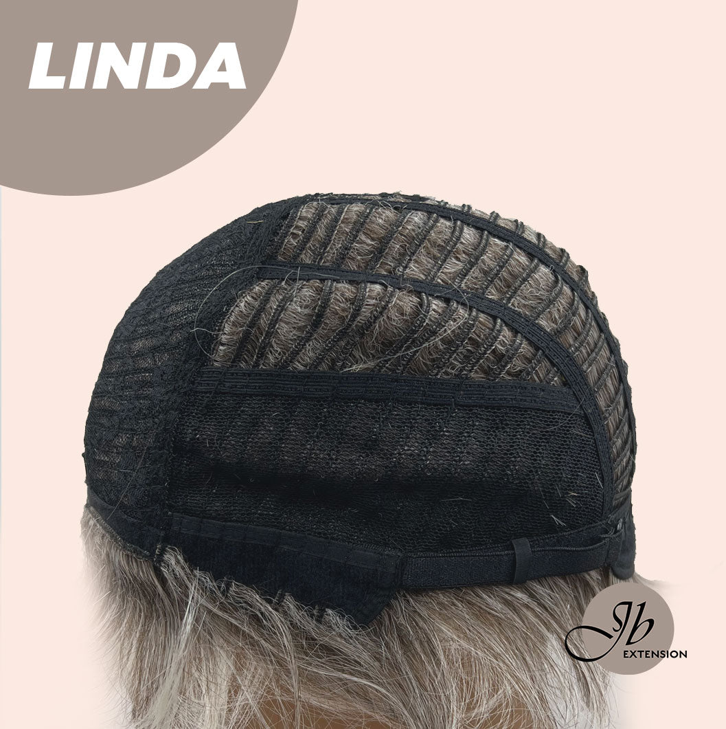 JBEXTENSION Pixie Cut Grey Silver Half Real Human Hair Half Futura Fiber Fashion Women Wig LINDA