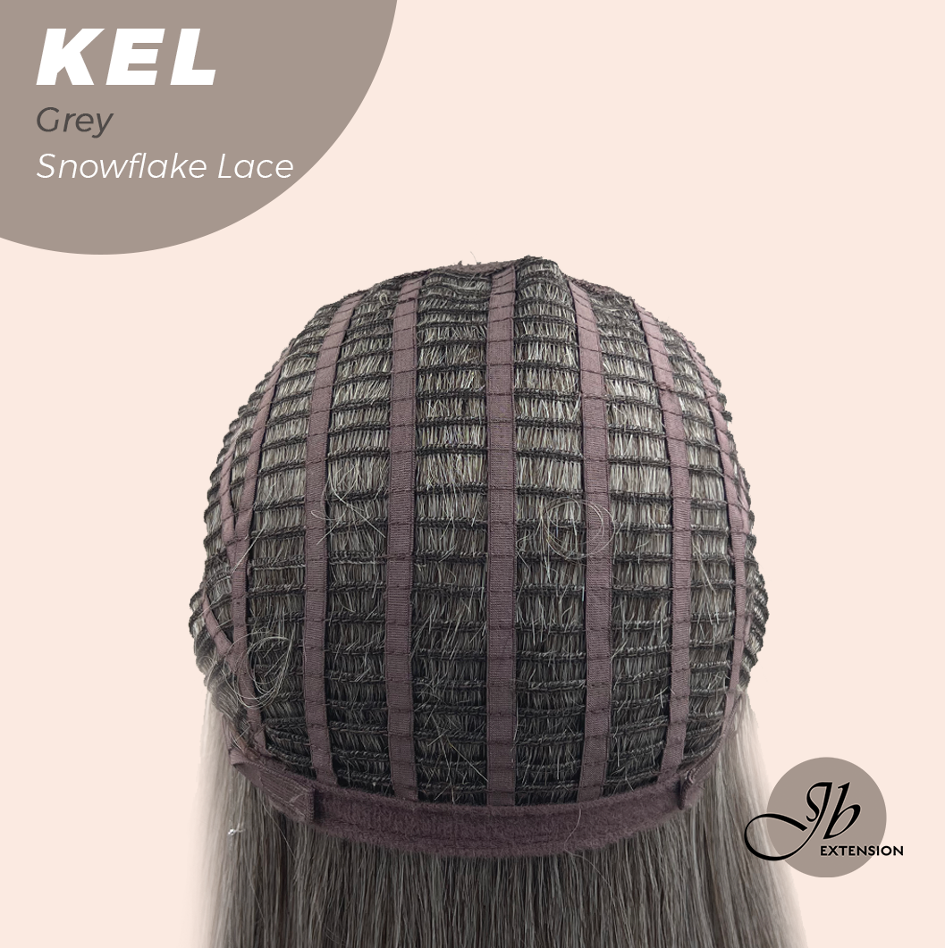 JBEXTENSION 22 Inches Grey Pre-Cut Snowflake Lace Frontlace Glueless Wig KEL GREY【PERMATEASE】【BENDY EAR TABS】