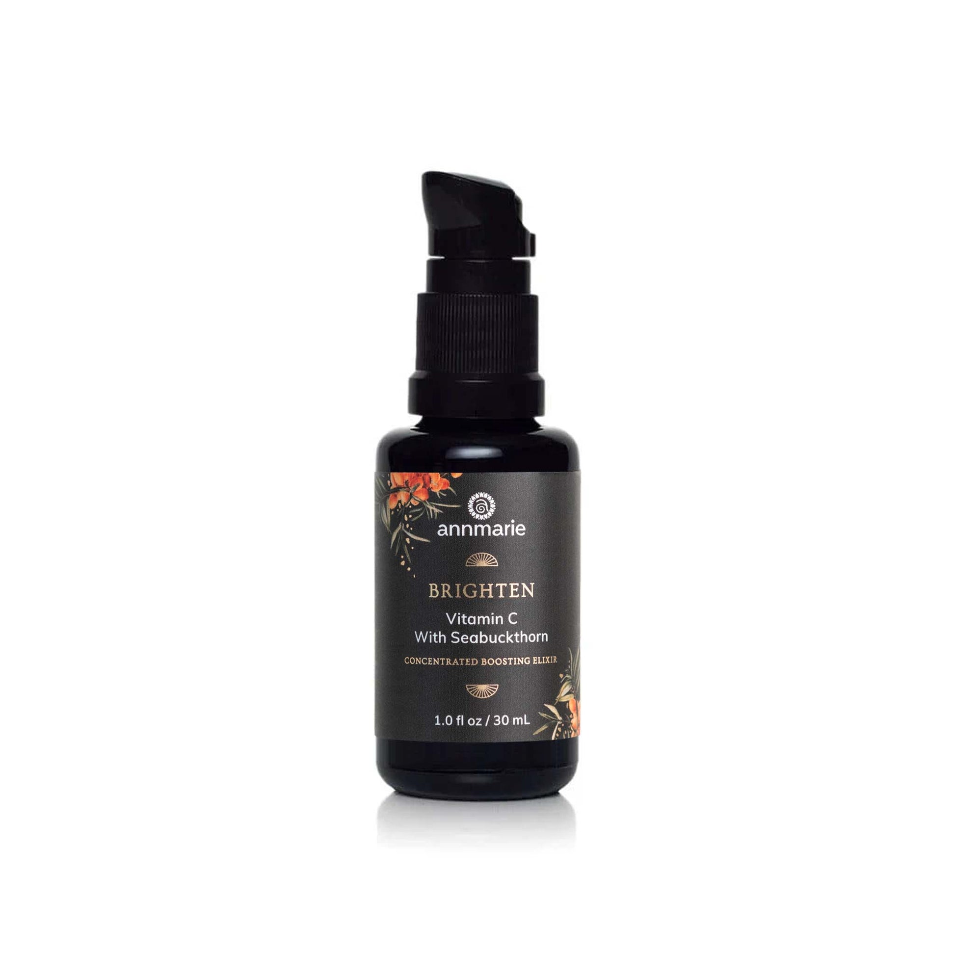 Skincare serum bottle with label on a white background