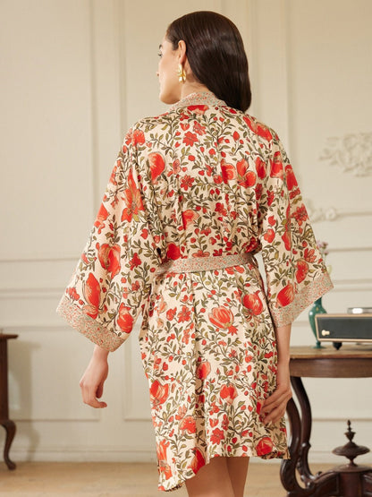 Pomegranate Garden Short Robe with Pockets | Daily Health & Beauty