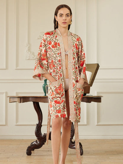 Pomegranate Garden Short Robe with Pockets | Daily Health & Beauty