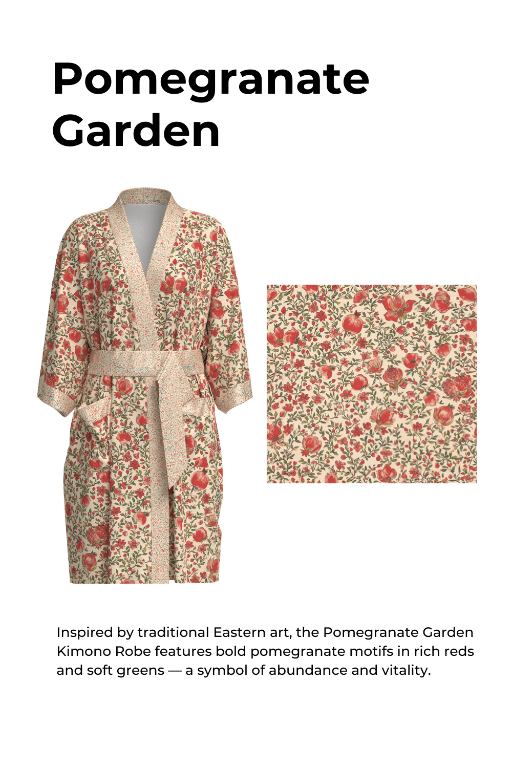 Pomegranate Garden Short Robe with Pockets | Daily Health & Beauty