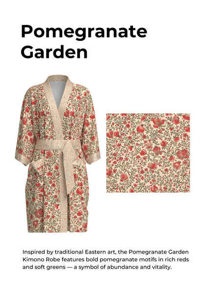 Pomegranate Garden Short Robe with Pockets | Daily Health & Beauty