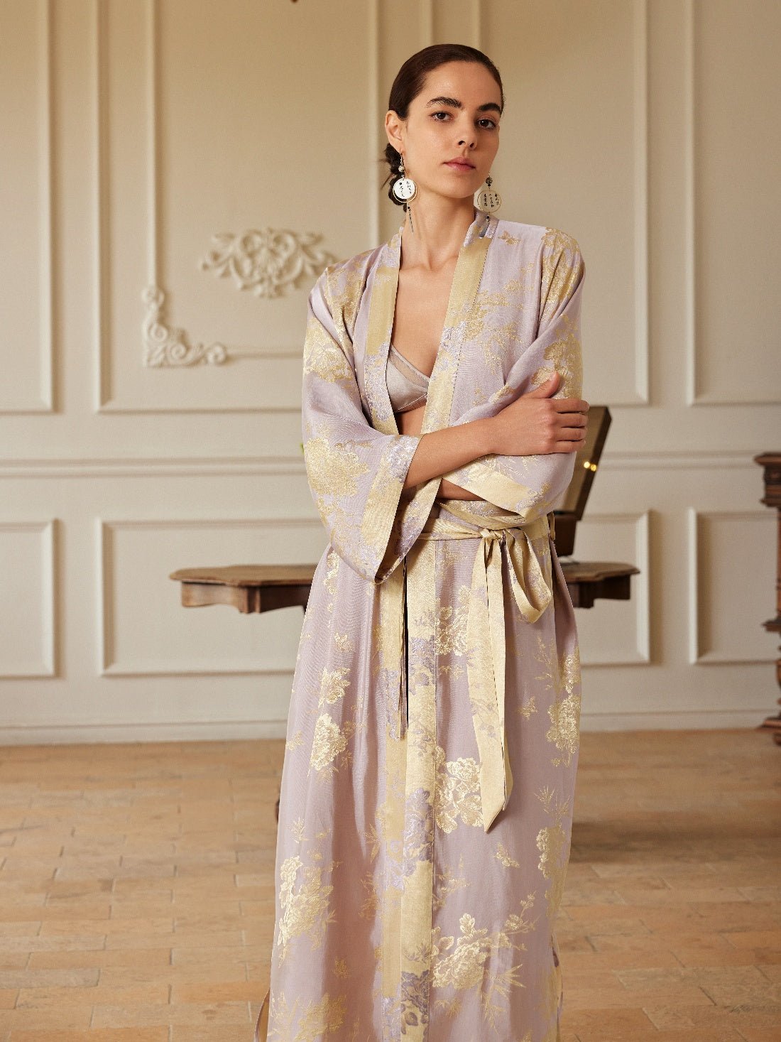 Reversible Lavender & Gold Jacquard Kimono Robe | Daily Health & Beauty