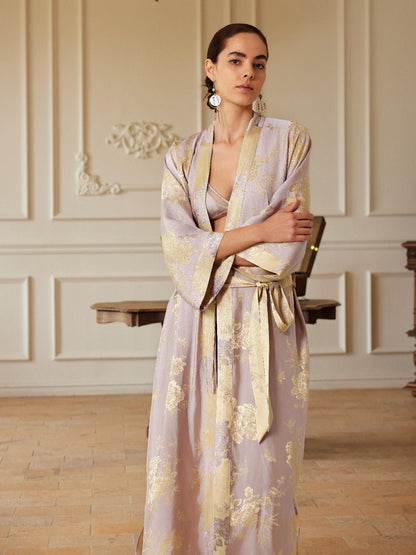 Reversible Lavender & Gold Jacquard Kimono Robe | Daily Health & Beauty