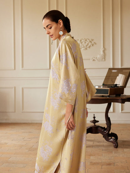 Reversible Lavender & Gold Jacquard Kimono Robe | Daily Health & Beauty