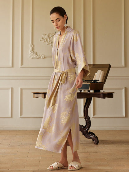 Reversible Lavender & Gold Jacquard Kimono Robe | Daily Health & Beauty