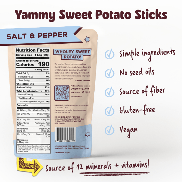 Salt & Pepper Chewy Dried Sweet Potato Sticks (Pack of 18)