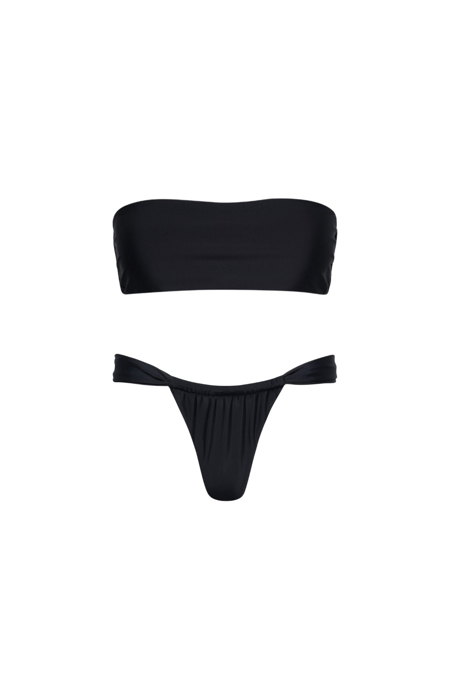 Santorini Ruched Thong Bikini Set – Black