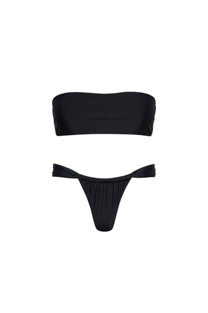 Santorini Ruched Thong Bikini Set – Black