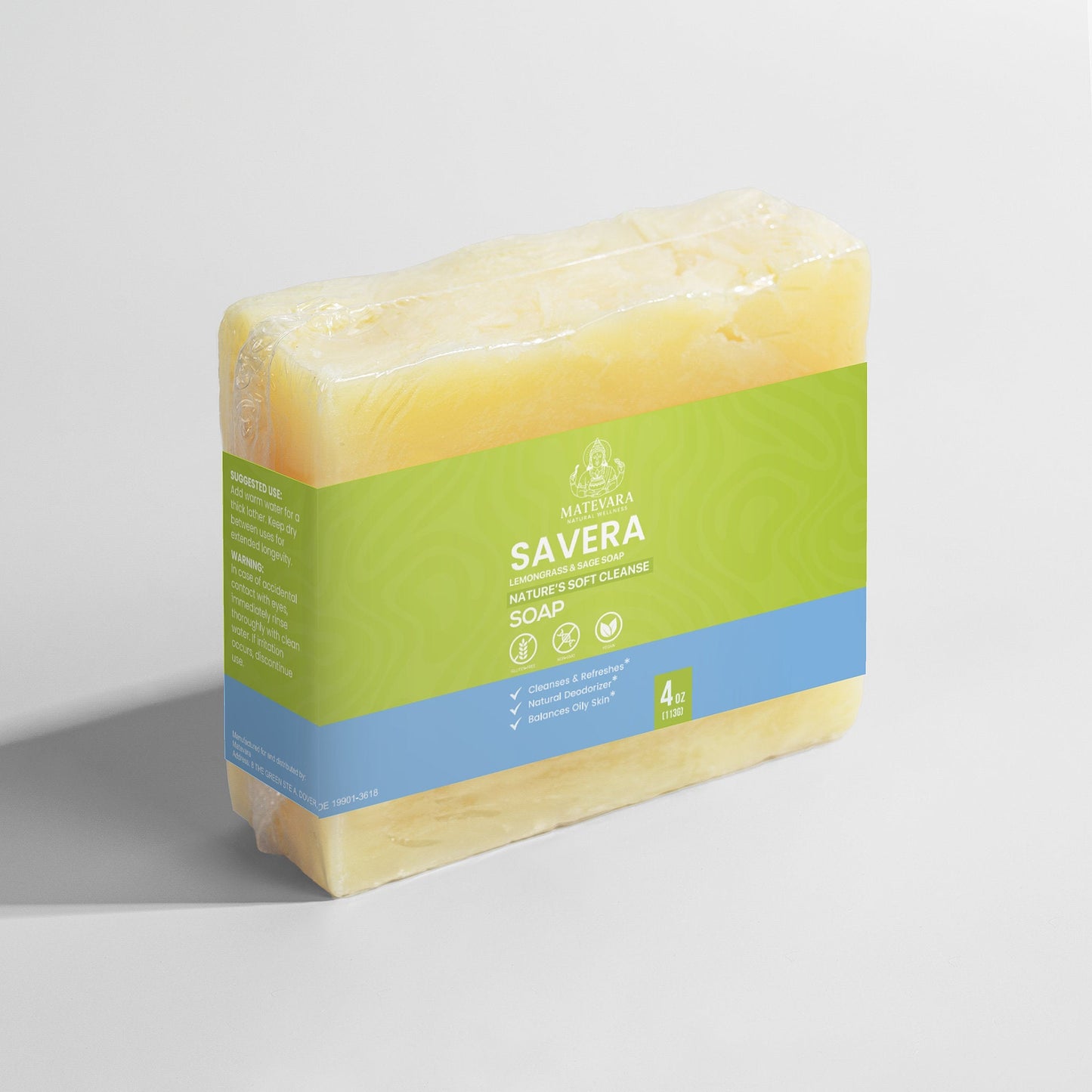 Savera Lemongrass & Sage Soap | Gentle Cleansing Bar for Sensitive Skin | 4 oz
