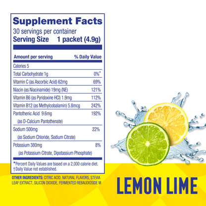 Lemon-Lime Electrolyte Mix – Zero Sugar Premium Electrolyte Stick Packs (30 Sticks)