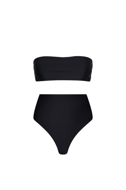 Strapless High Waist Bikini Set – Black