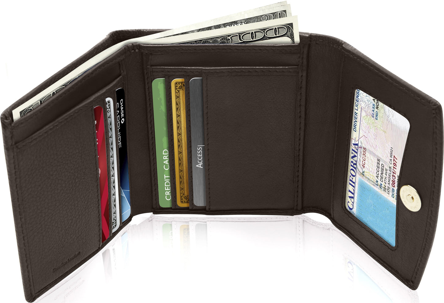 Porte-monnaie portefeuille à trois volets avec fenêtre d'identification