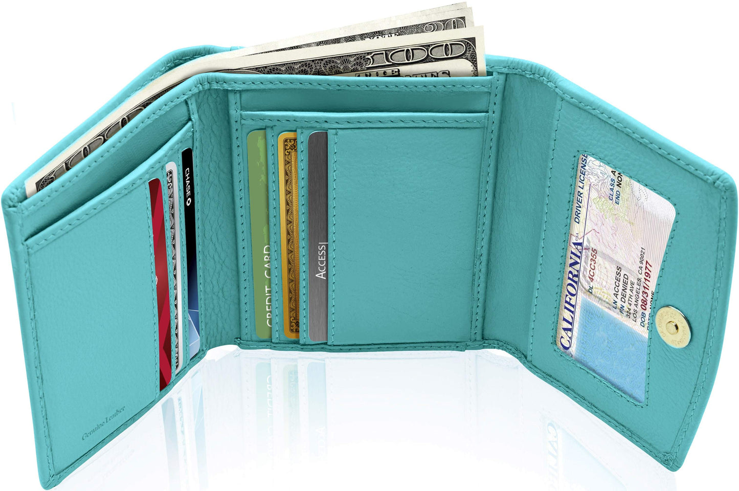 Porte-monnaie portefeuille à trois volets avec fenêtre d'identification