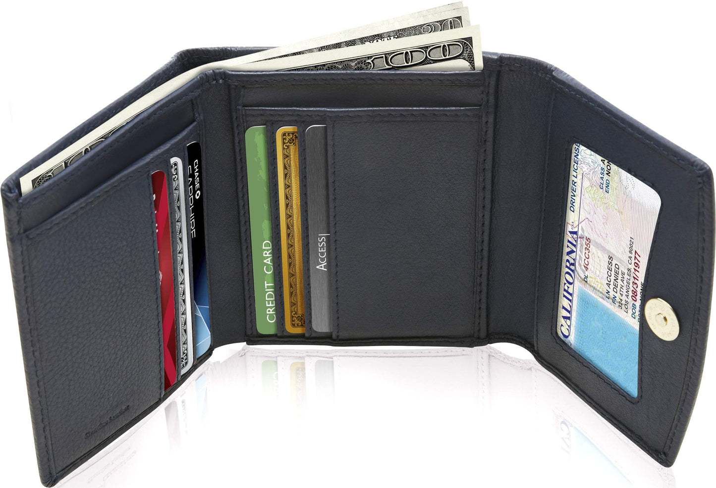 Porte-monnaie portefeuille à trois volets avec fenêtre d'identification