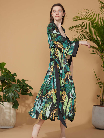 Black Leopard Kimono Robe