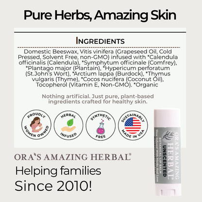 Natural Unscented Lip Balm, Fragrance Free Lip Balm